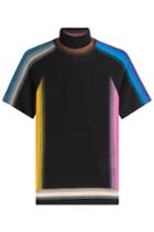 Missoni Missoni Wool Mixed Striped Short Sleeve Mock Neck - Black