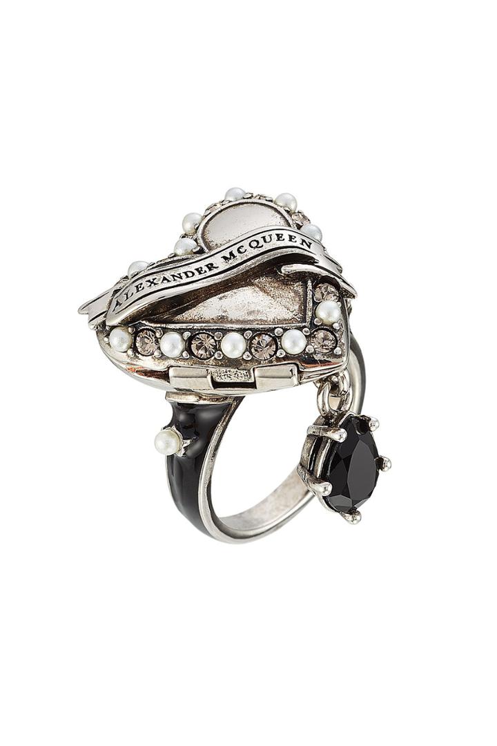 Alexander Mcqueen Alexander Mcqueen Heart Embellished Locket Ring