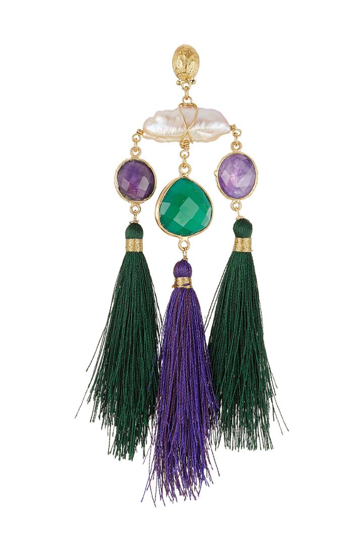 Gas Bijoux Gas Bijoux 24kt Gold-plated Tassel Chandelier Earring - Green