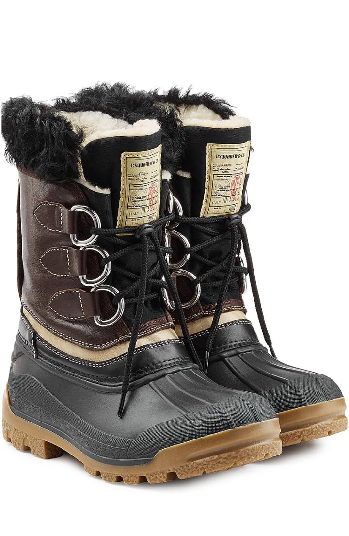 Dsquared2 Rubber Boots With Leather And Shearling