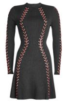 Alexander Mcqueen Alexander Mcqueen Bouclé Mini Dress With Wool, Silk And Leather Lace-up Detail