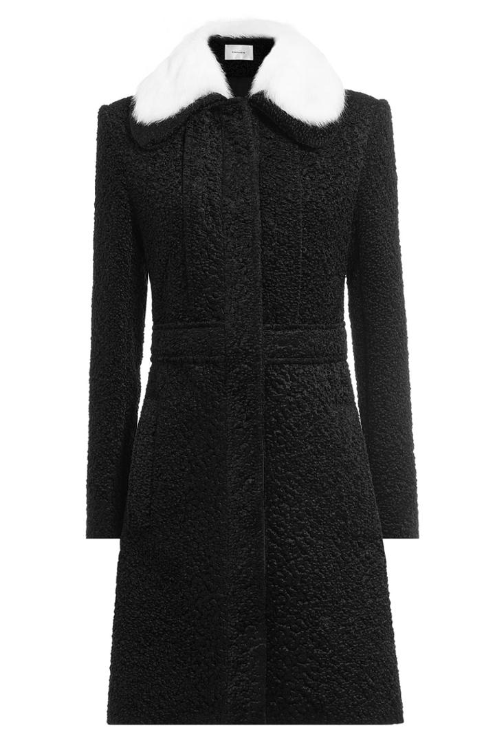 Carven Carven Coat With Rabbit Fur Collar - Black