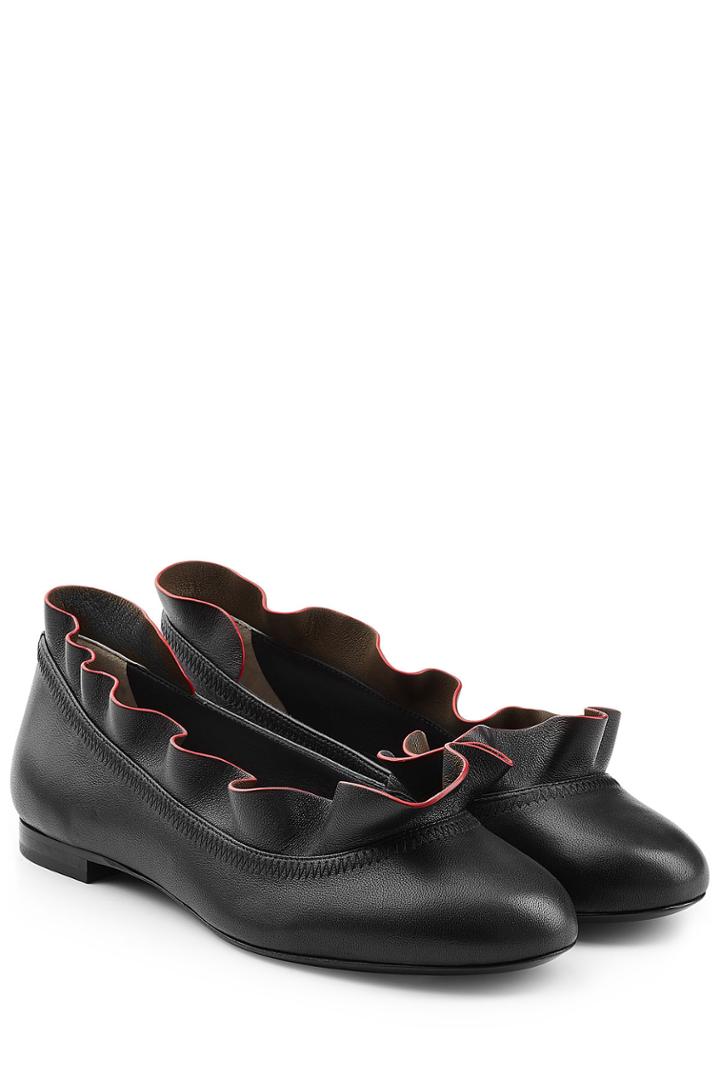 Fendi Fendi Leather Ballerinas With Ruffled Trim - Black