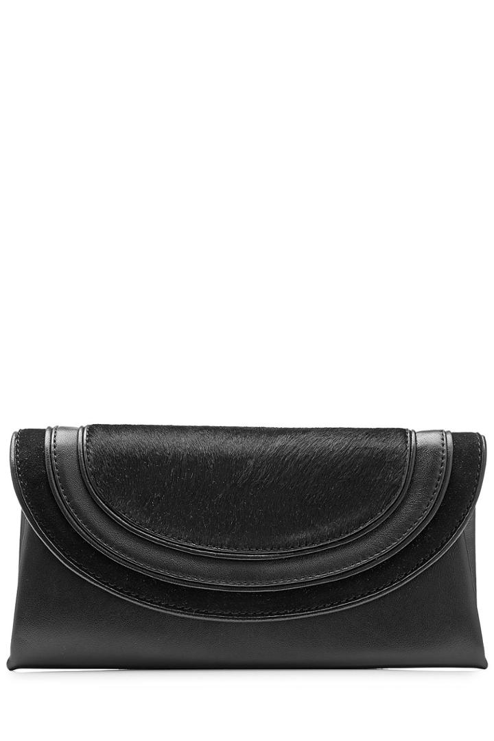 Diane Von Furstenberg Diane Von Furstenberg Leather Clutch With Calf Hair - Black