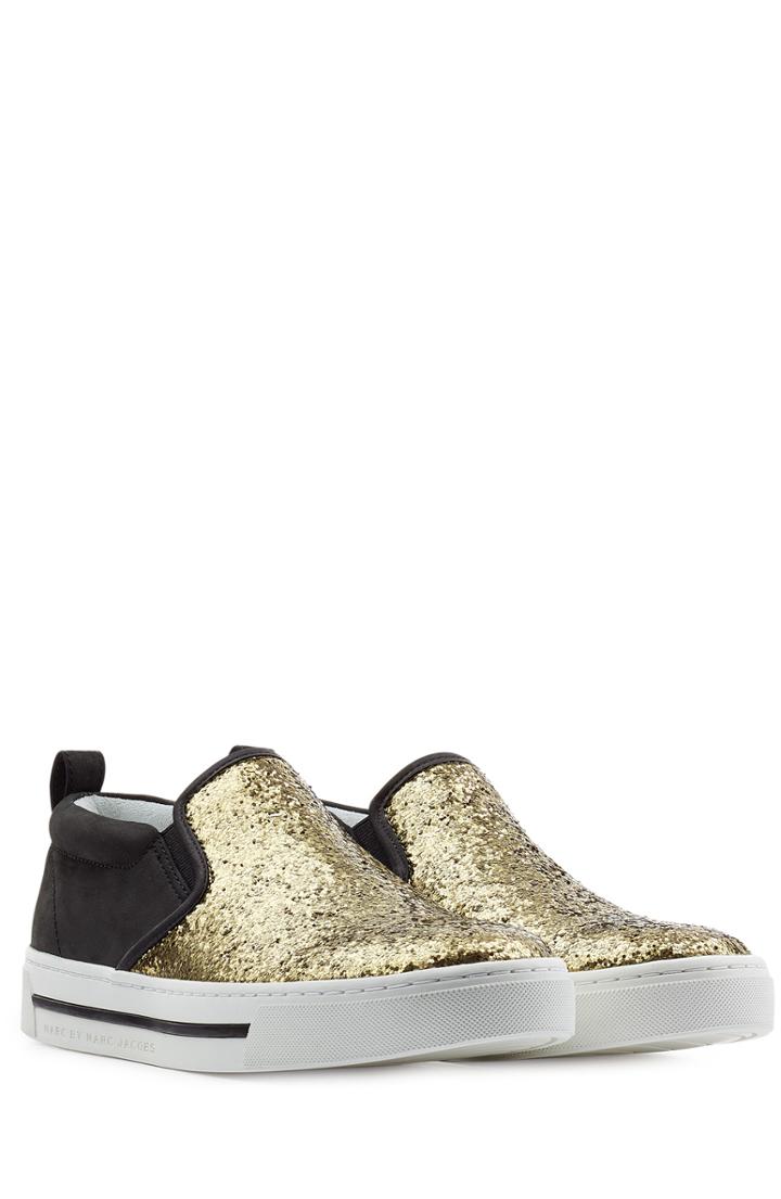 Marc By Marc Jacobs Leather Glitter Slip-on Sneakers