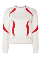 Prabal Gurung Prabal Gurung Neoprene Sweatshirt With Tulle Inserts In White/vermilion - None