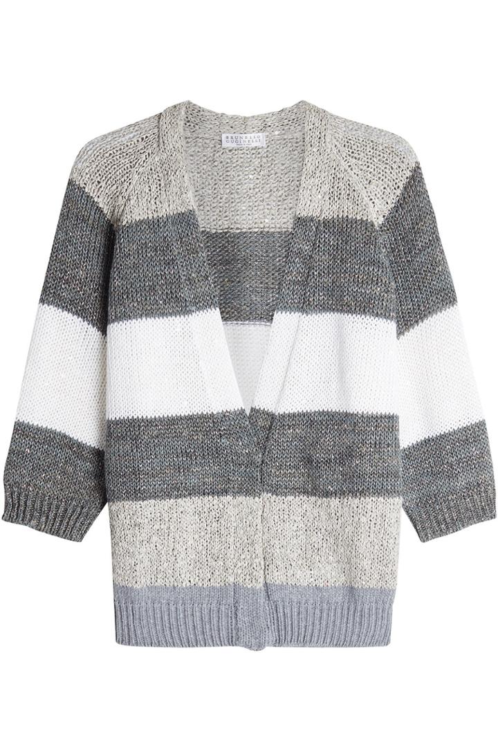 Brunello Cucinelli Brunello Cucinelli Striped Cardigan With Linen, Silk And Virgin Wool