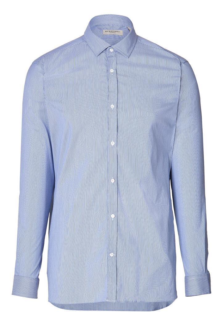 Burberry London Burberry London Cotton Blend Micro Stripe Halesbury Shirt - Blue