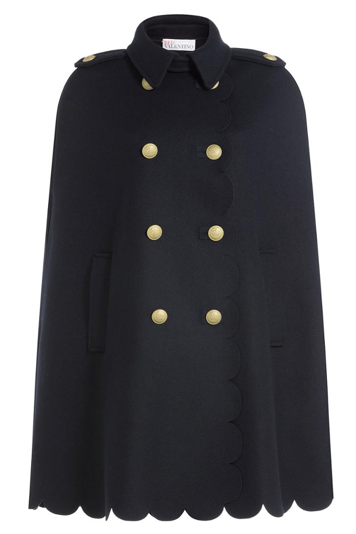 R.e.d. Valentino R.e.d. Valentino Wool Cape With Scalloped Hem - Blue