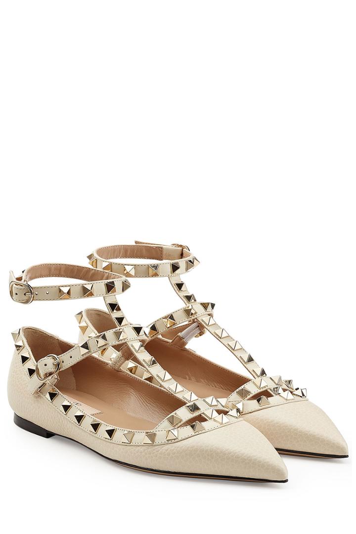 Valentino Valentino Rockstud Leather Ballerinas - Beige