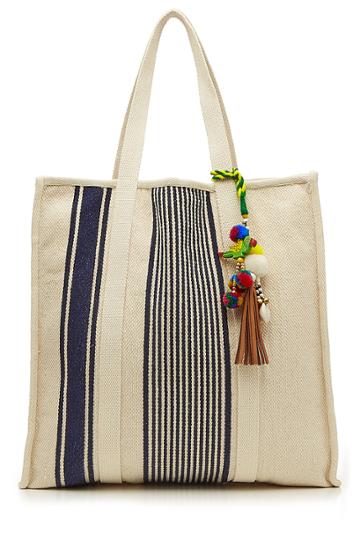 Star Mela Star Mela Robyn Cotton Tote With Embellished Keychain - Beige