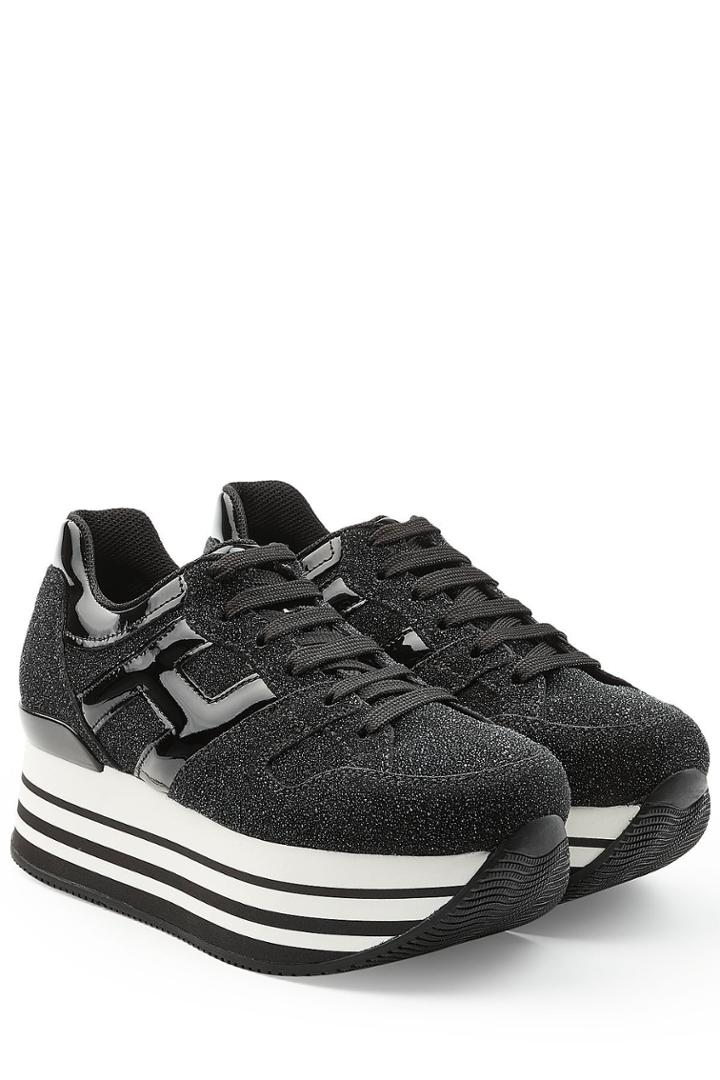 Hogan Hogan Glitter Leather Sneakers With Platform
