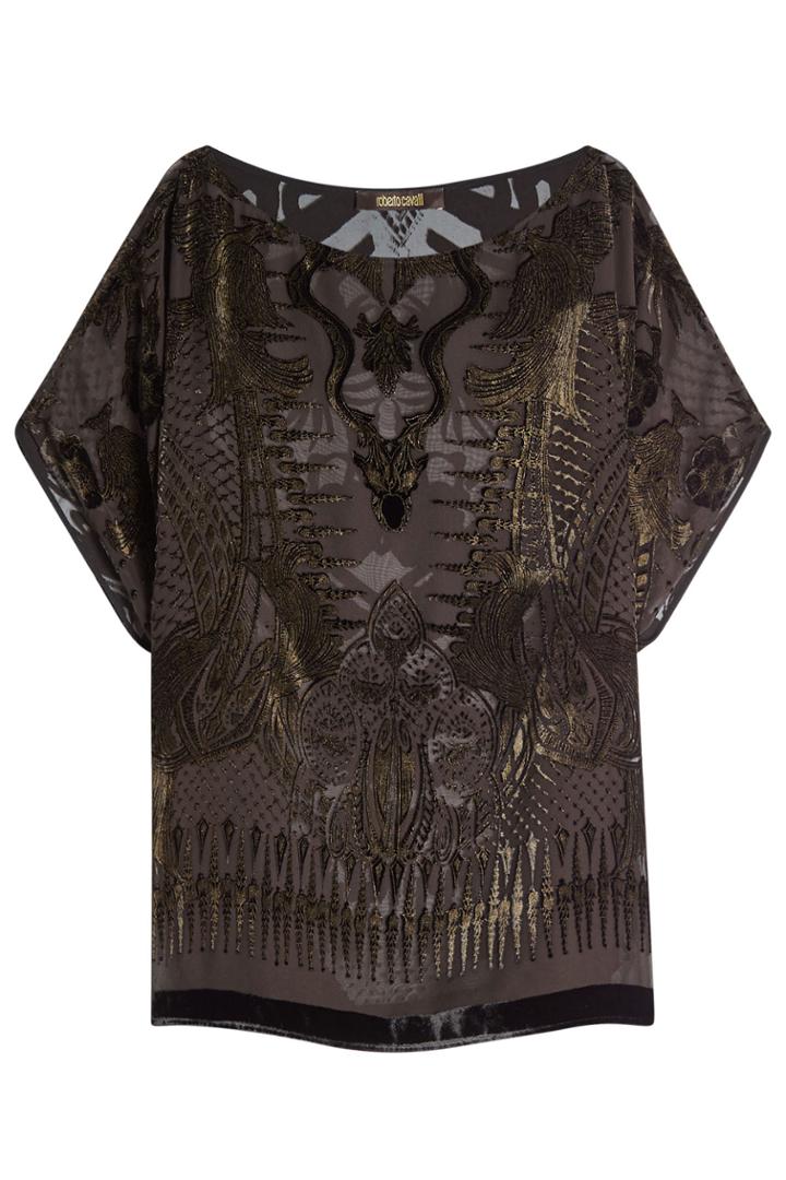 Roberto Cavalli Roberto Cavalli Top With Metallic Thread And Velvet - Brown