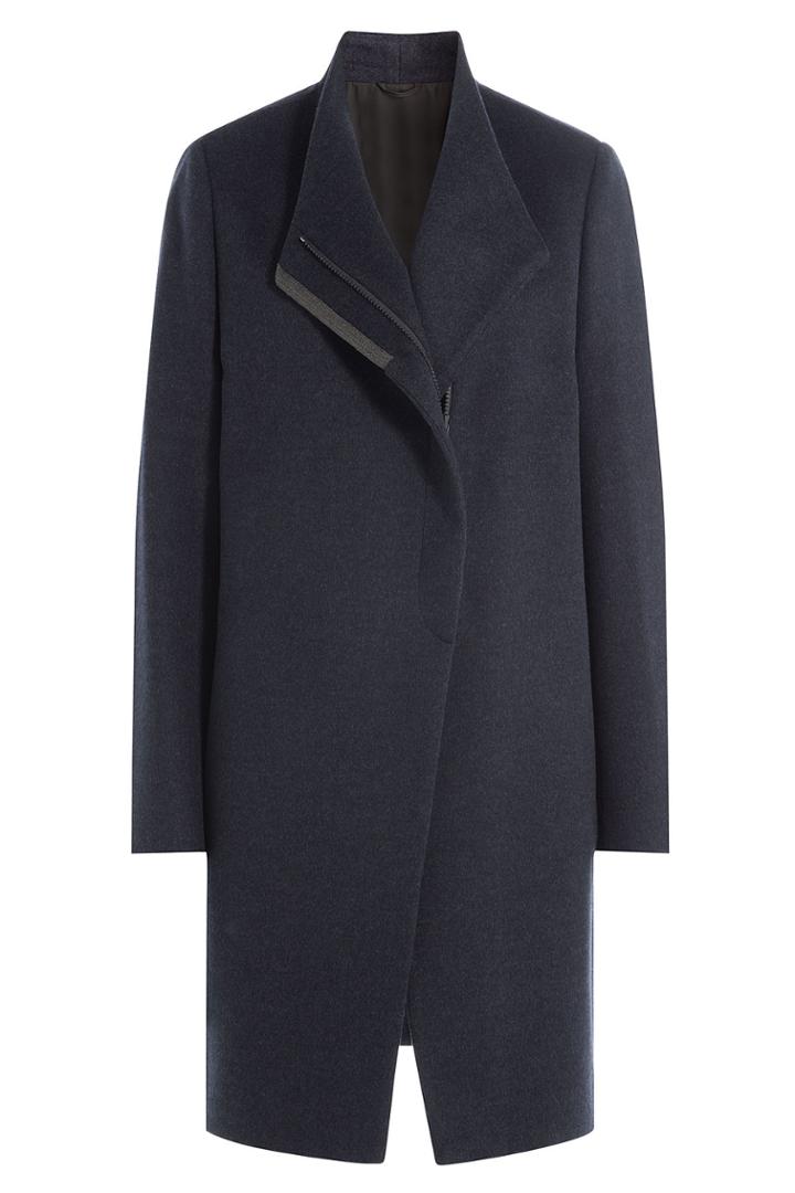 Brunello Cucinelli Brunello Cucinelli Wool Coat With Bead Embellished Trim - Blue