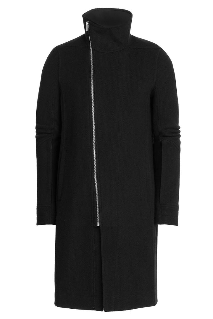 Rick Owens Men Rick Owens Men Wool Coat With Asymmetric Zipper