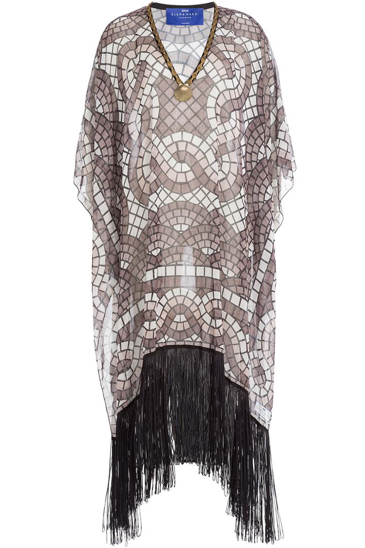 Elena Makri Elena Makri Embellished Print Tunic With Fringe - Brown