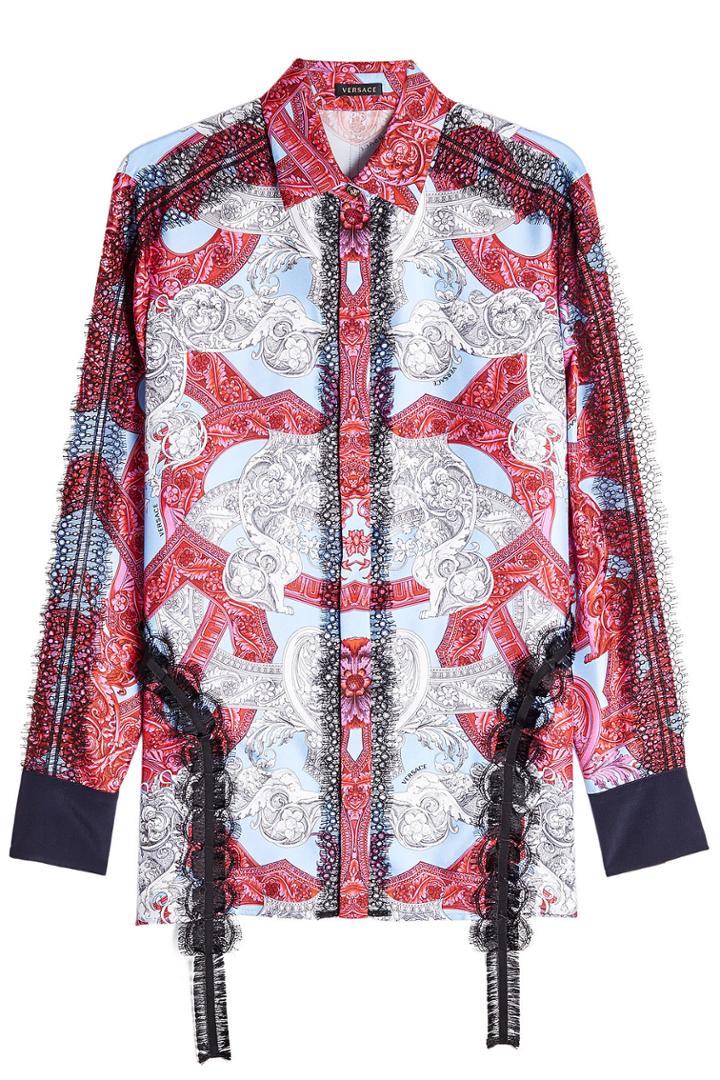 Versace Versace Printed Silk Blouse With Lace