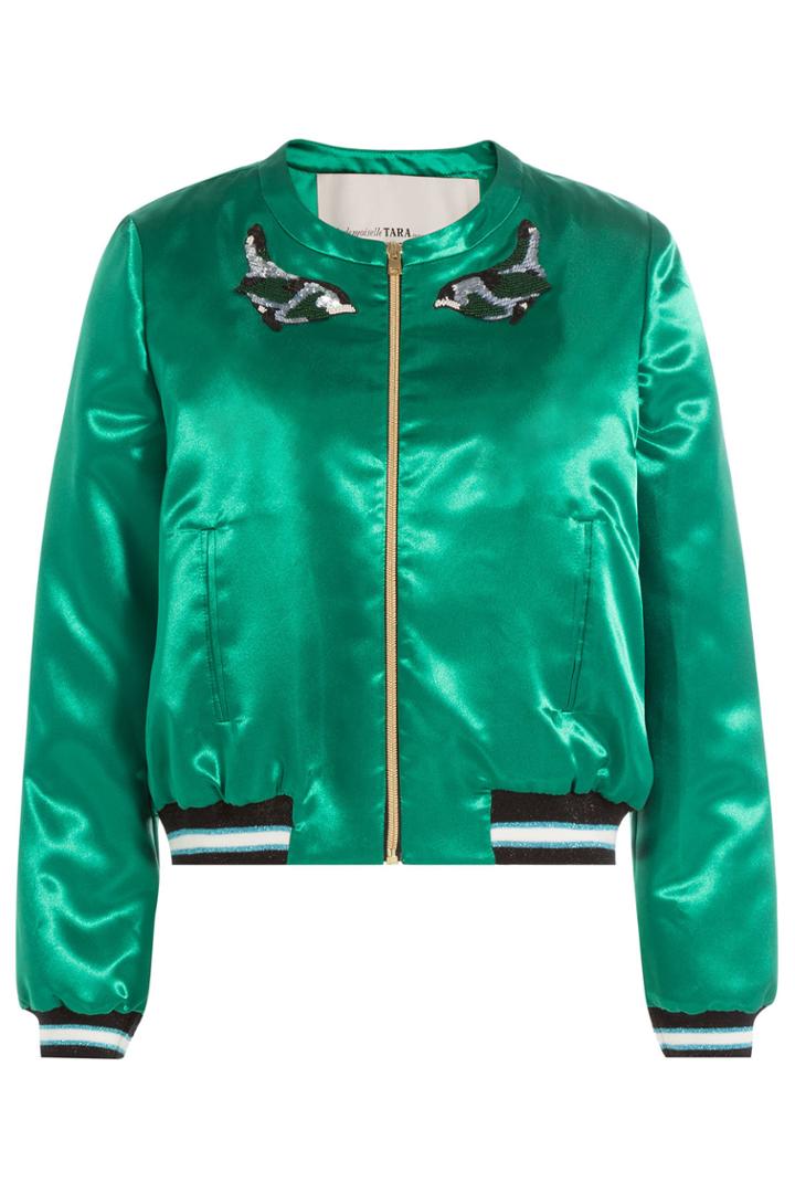 Tara Jarmon Tara Jarmon Embellished Satin Baseball Jacket