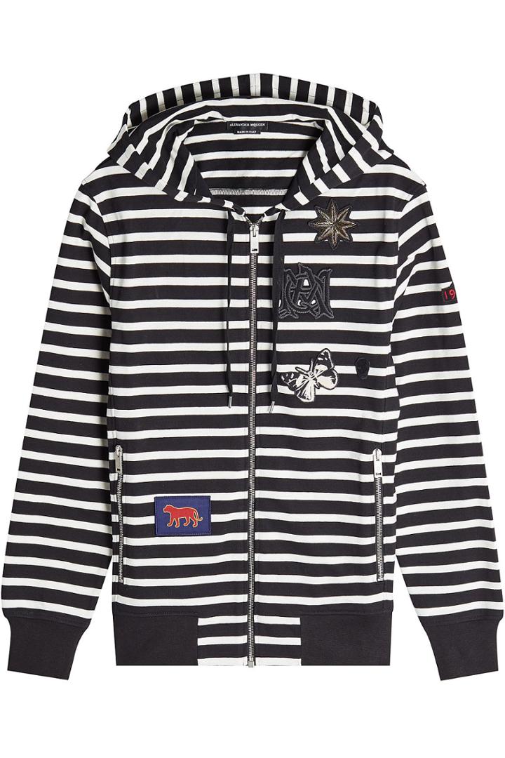 Alexander Mcqueen Alexander Mcqueen Striped Cotton Hoodie With Patches