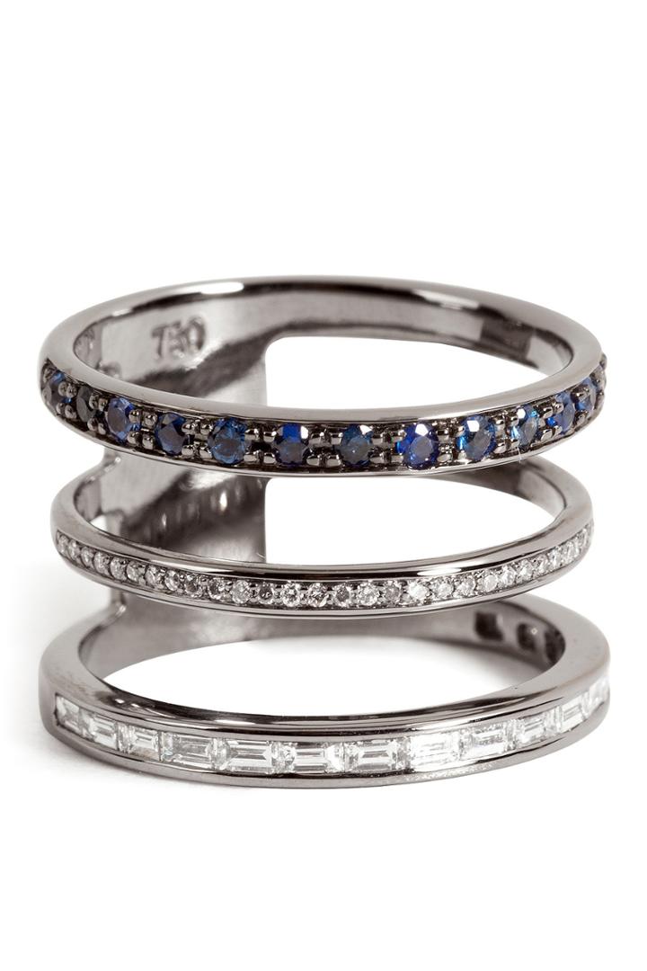 Nikos Koulis Nikos Koulis 18kt Blackened Gold Ring With Sapphires And White Diamonds