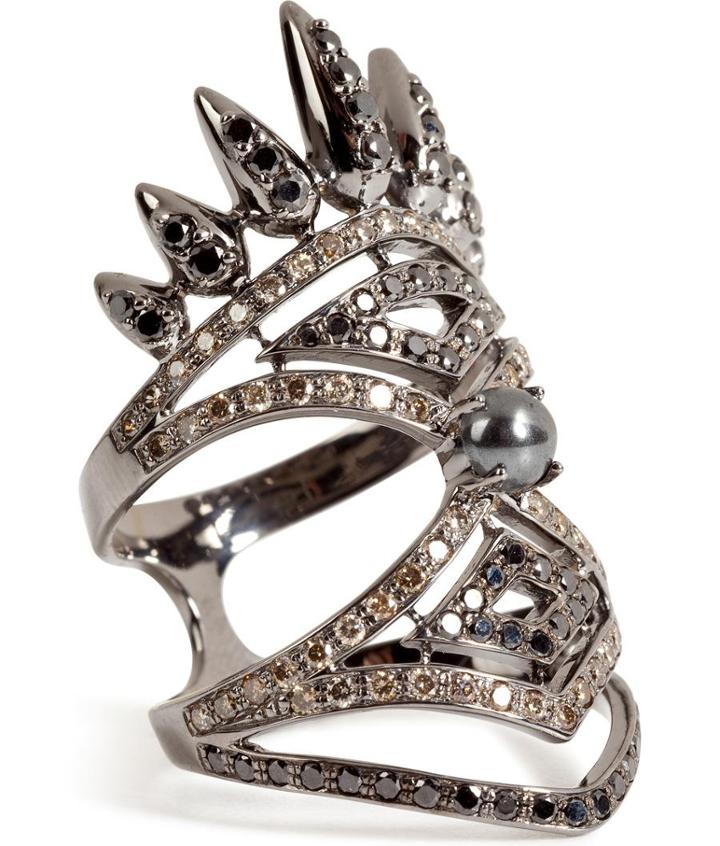 Nikos Koulis 18kt Blackened Gold Spectrum Ring With Diamonds And Hematite