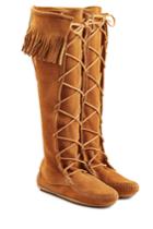Minnetonka Minnetonka Fringed Suede Knee Boots With Lace-up Front - Brown
