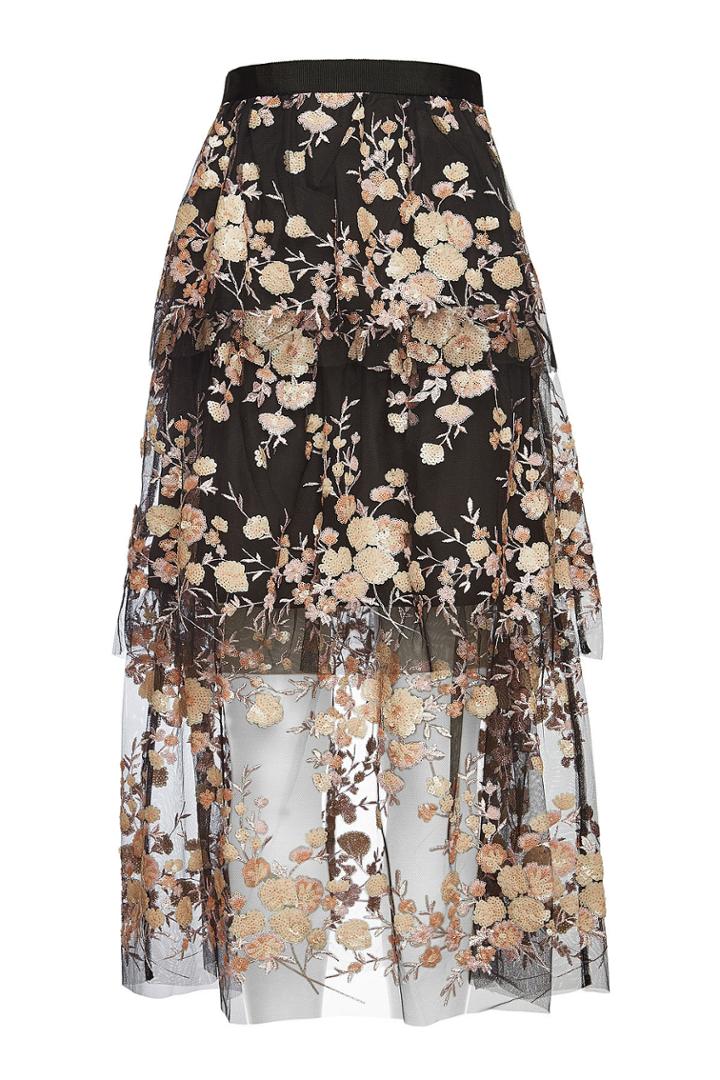 Self-portrait Self-portrait Midi Skirt With Sequins And Mesh