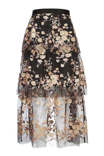 Self-portrait Self-portrait Midi Skirt With Sequins And Mesh