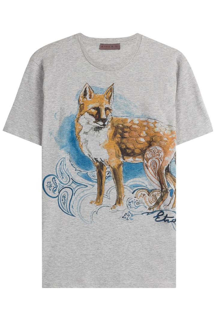 Etro Etro Cotton Fox Print T-shirt - Grey