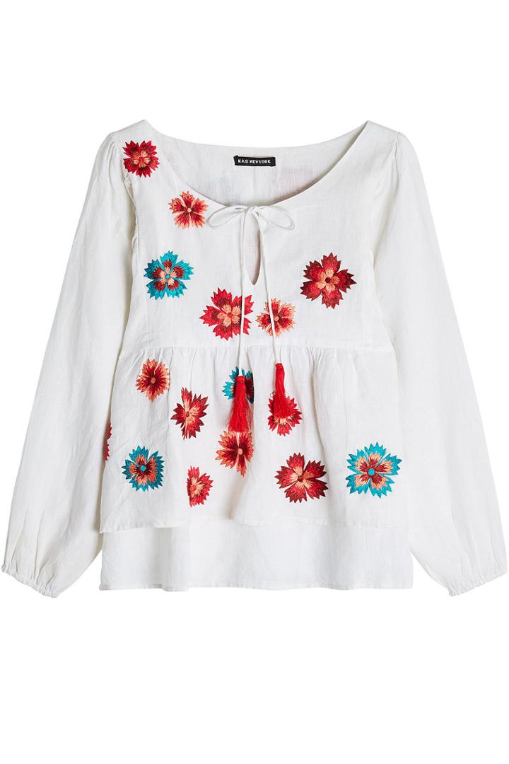 Kas New York Kas New York Embroidered Linen Blouse