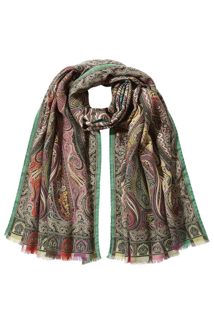 Etro Etro Printed Wool Scarf With Silk - Green