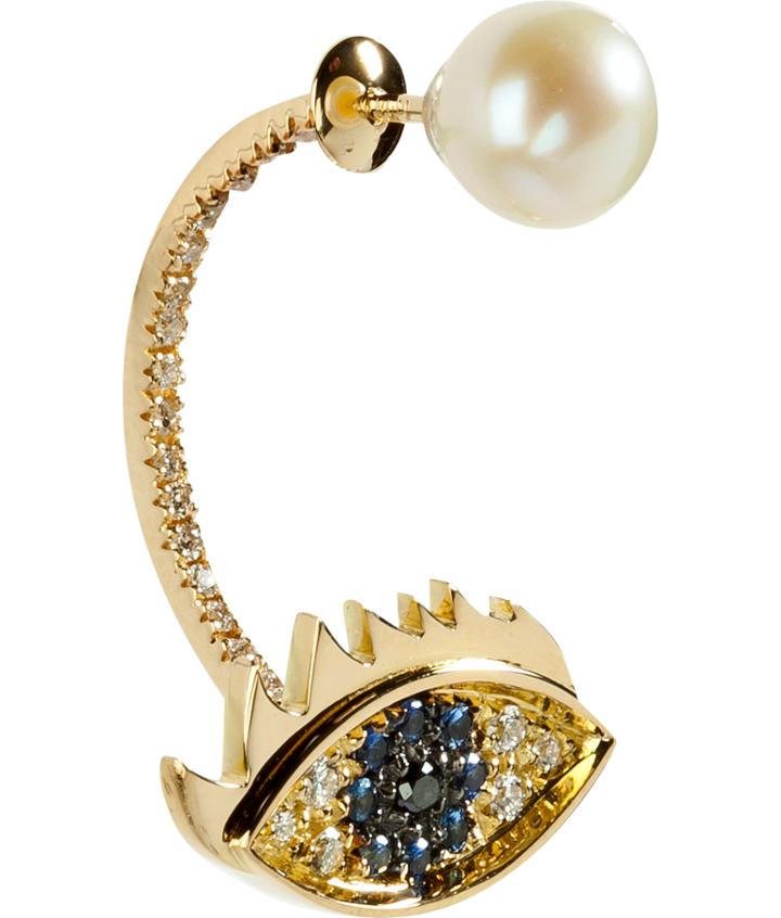 Delfina Delettrez Gold Cartoon Eye And Pearl Earring