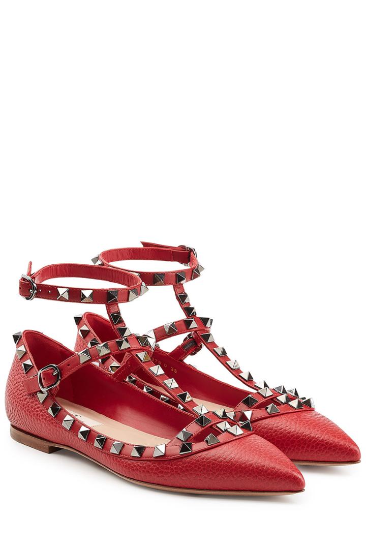 Valentino Valentino Rockstud Leather Flats - Red