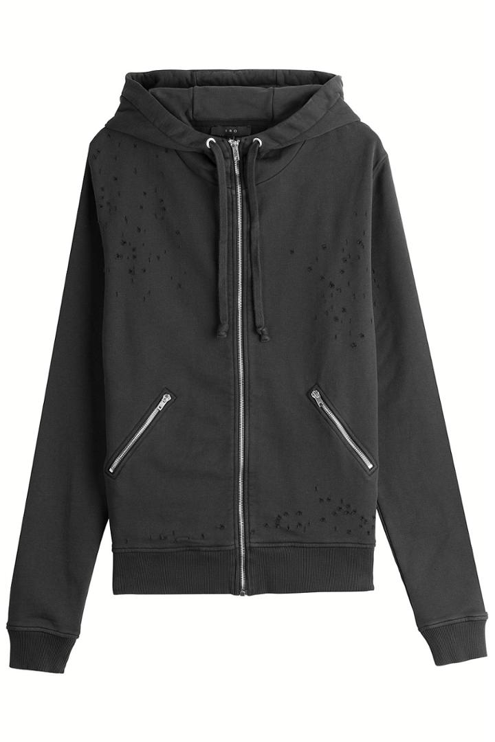 Iro Iro Distressed Cotton Hoody - Black