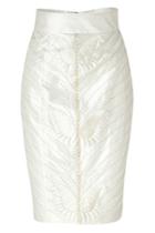 L'wren Scott L'wren Scott Cream Art Deco Embroidered Silk Pencil Skirt