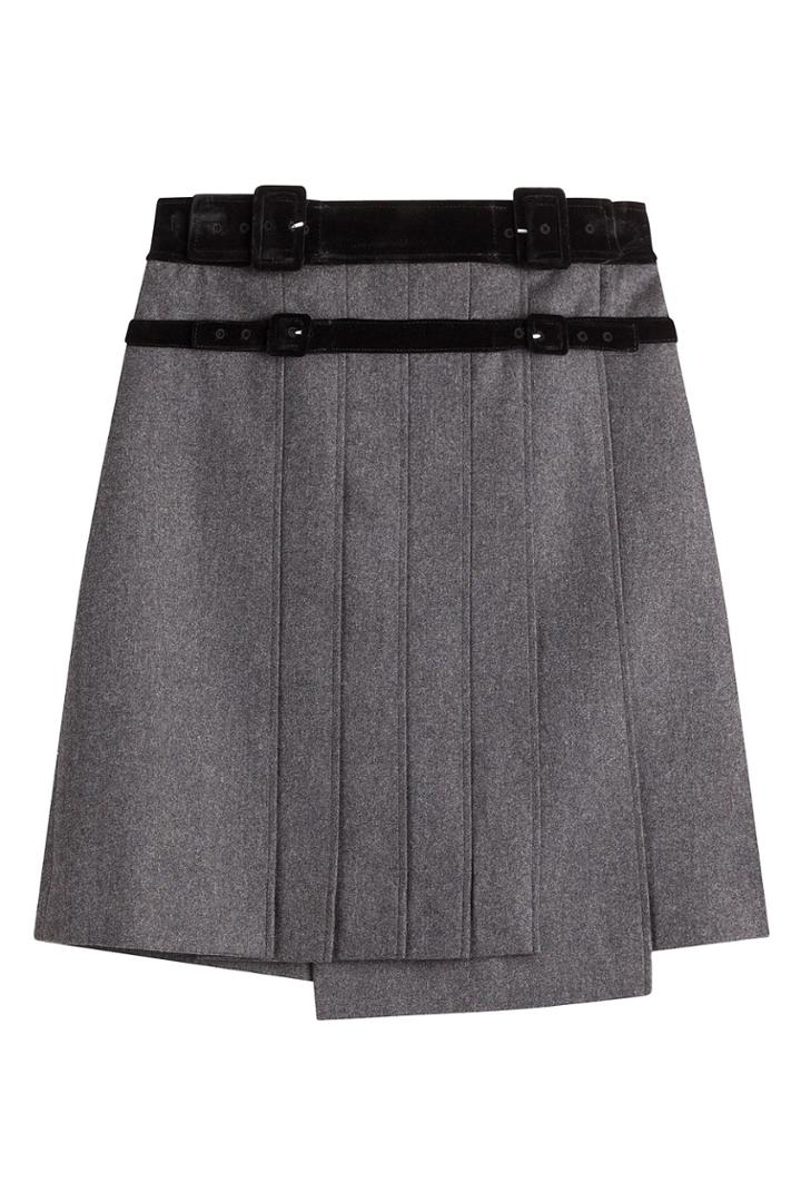 Carven Carven Pleated Wool Skirt - Grey