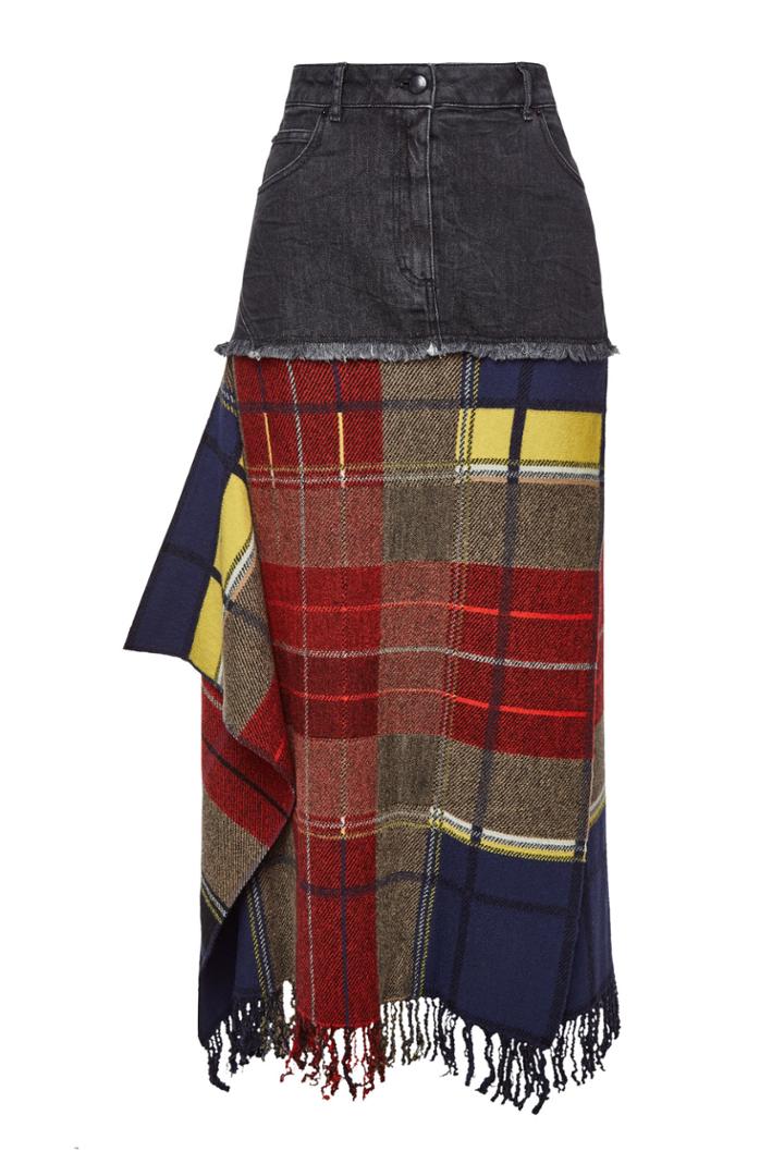 Sonia Rykiel Sonia Rykiel Tartan And Denim Maxi Skirt With Fringe