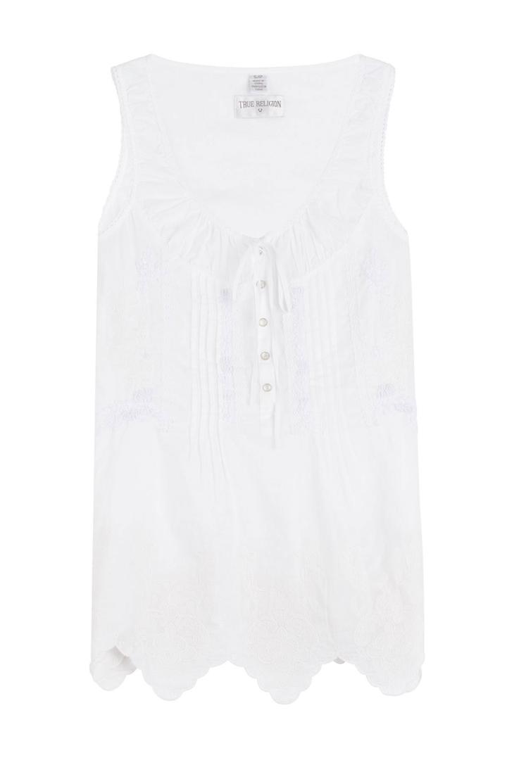 True Religion True Religion Sleeveless Cotton Top With Embroidery - White