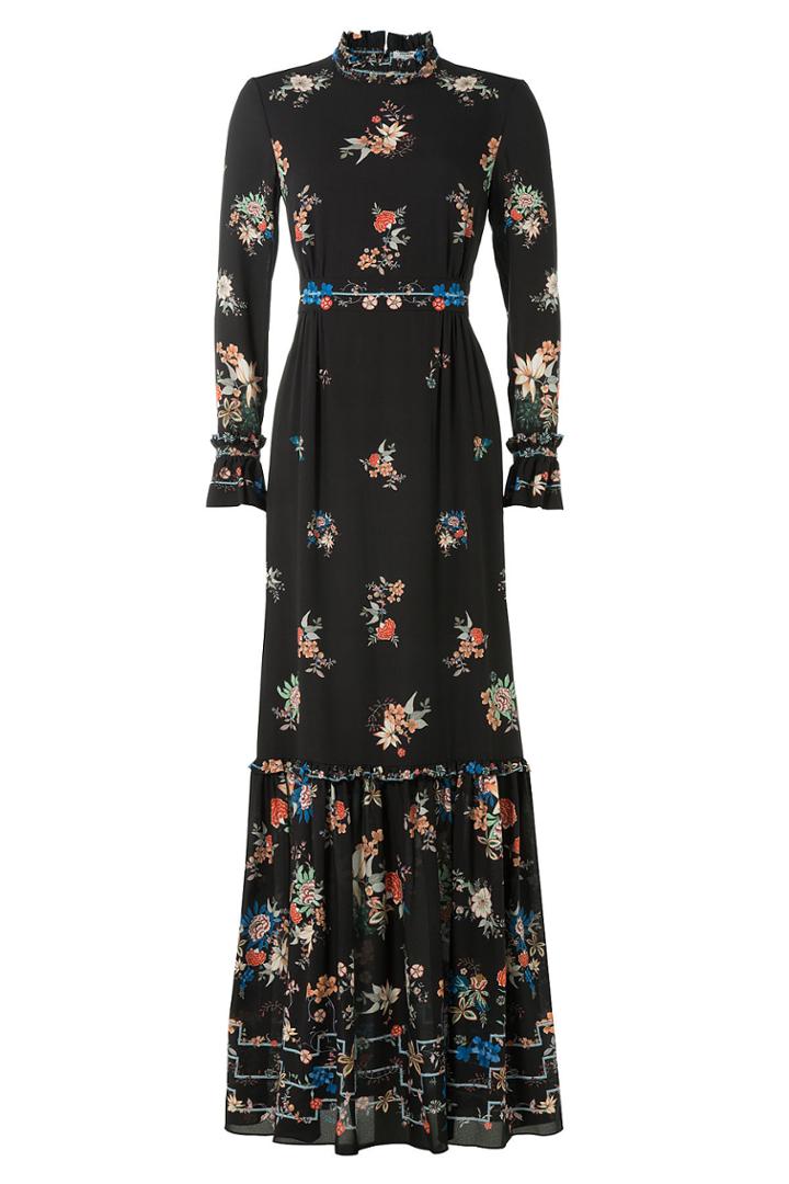 Vilshenko Vilshenko Floor-length Printed Silk Dress - Black