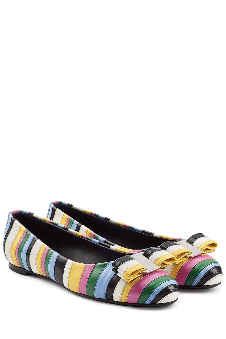 Salvatore Ferragamo Salvatore Ferragamo Striped Leather Ballerinas - Multicolor