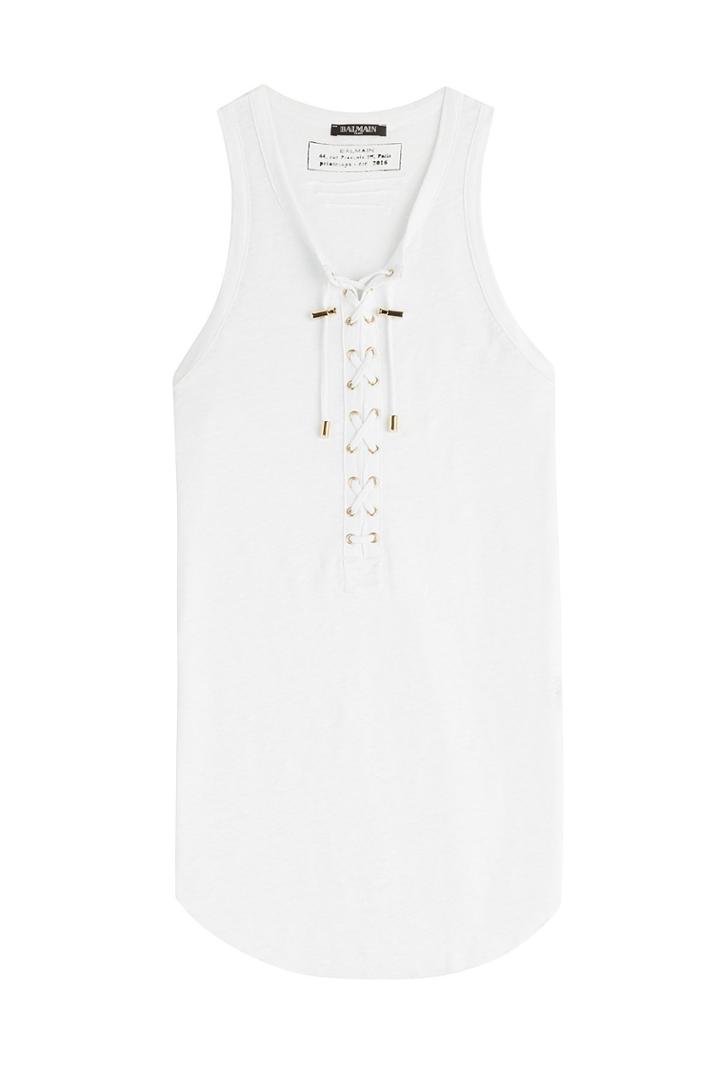 Balmain Balmain Lace-up Linen Tank - White