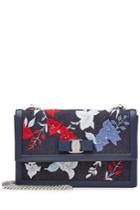 Salvatore Ferragamo Salvatore Ferragamo Ginny Embroidered Denim Shoulder Bag With Leather