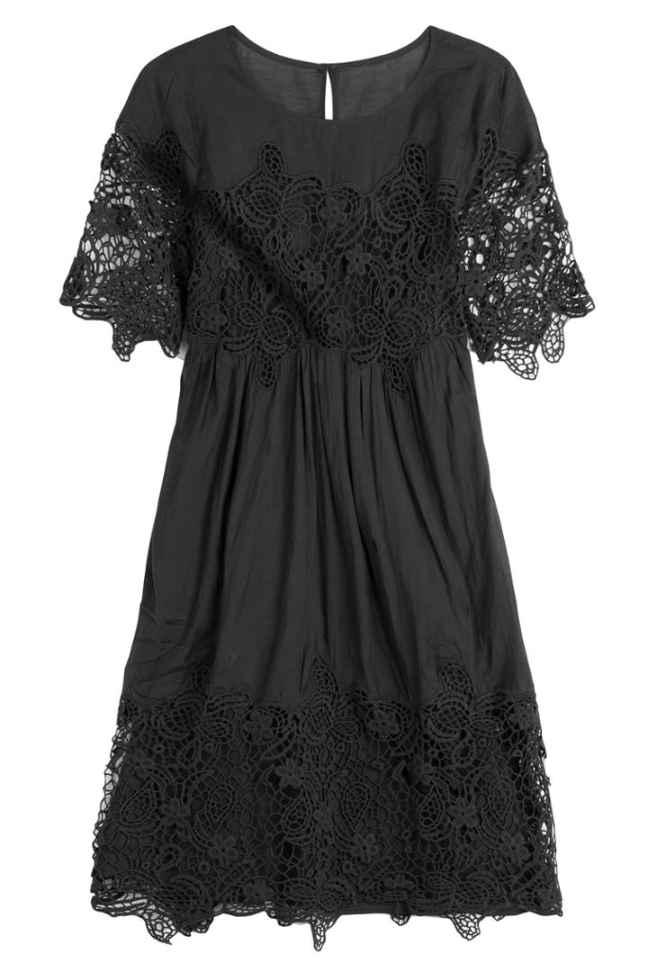Velvet Velvet Dress With Lace - Black