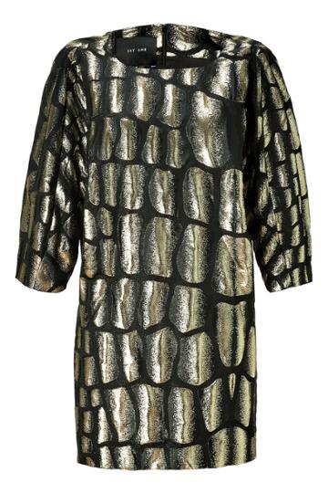 Jay Ahr Jay Ahr Gold And Black Brocade Dress