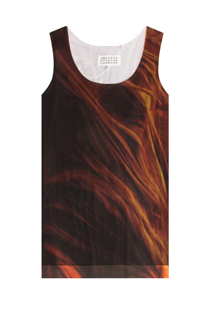 Maison Margiela Maison Margiela Printed Cotton Tank With Mesh Overlay - White