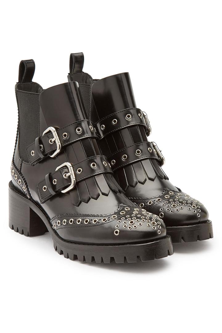 Red V Red (v) Leather Ankle Boots With Brogue Detailing