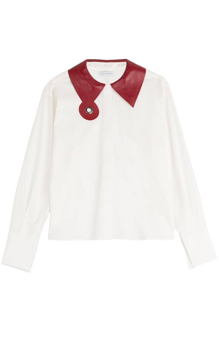 J.w. Anderson Crepe Blouse With Leather Collar