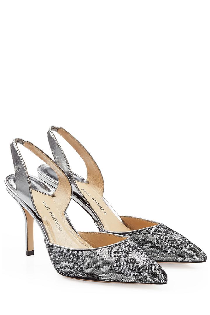 Paul Andrew Paul Andrew Jacquard Metallic Slingbacks - Silver