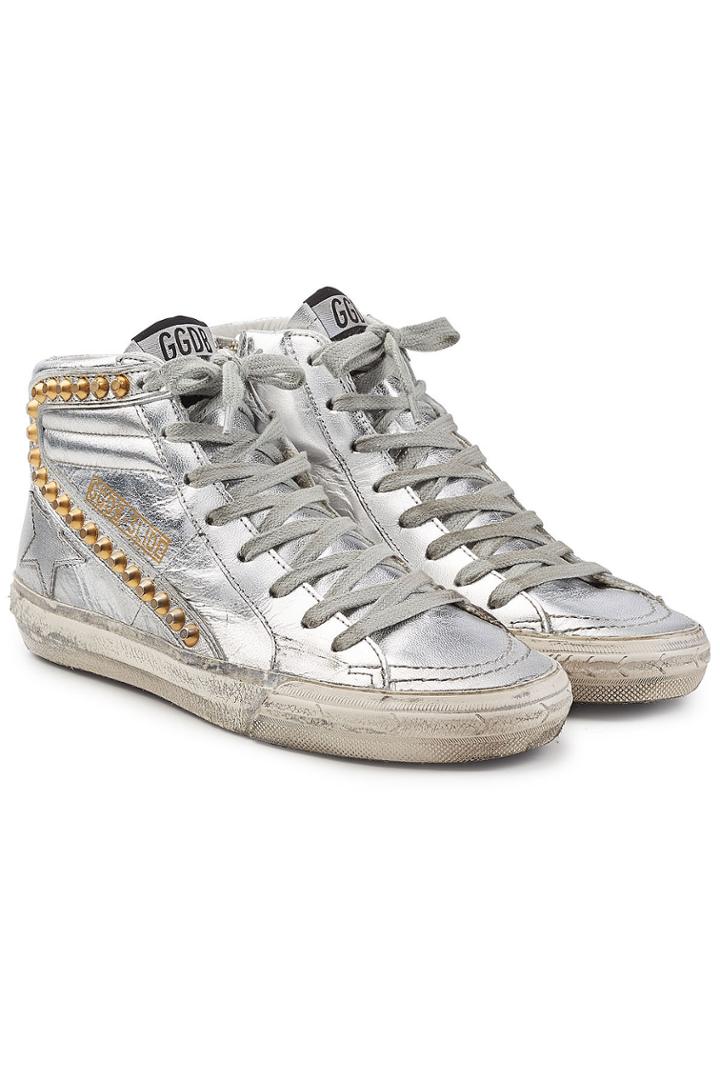 Golden Goose Deluxe Brand Golden Goose Deluxe Brand Slide Metallic Leather Sneakers With Studs