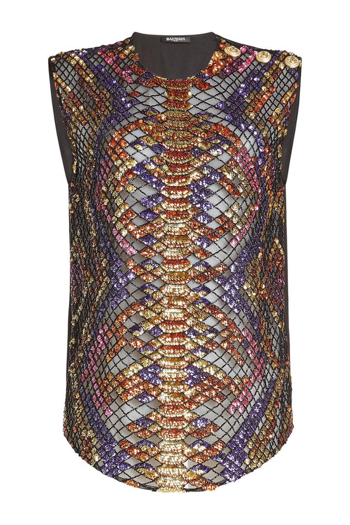 Balmain Balmain Sequin And Bead Embellished Sleeveless Top